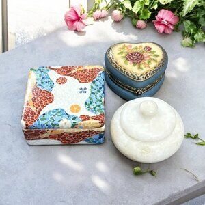 Vintage Grandma's Collection Bundles Trinket Jewelry Box Ceramic, Mosaic, Marble